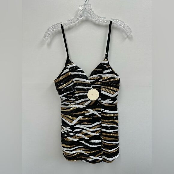 Luxxel Plunge Neck Spaghetti Strap Fully Sequined Romper Size M - Picture 5 of 11